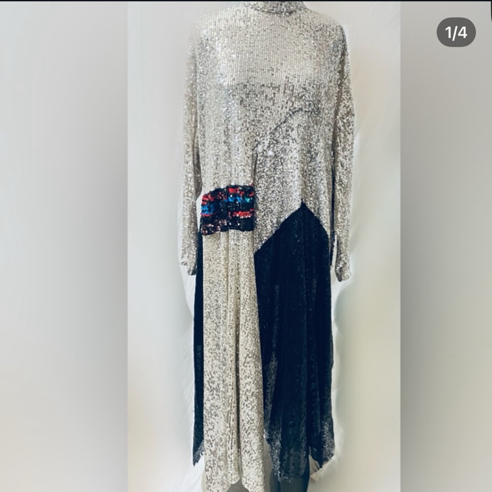 Dainty Jewells Asymmetrical Sequin Dress - Silver and Black